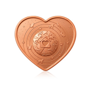 Pièce de monnaie souvenir en cuivre pur .999 de 1 once en forme de cœur, motif chat 3D en relief, colorée par UV - Product Image 2