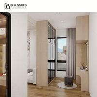 Armoire à portes coulissantes Buildgres avec verre, cadre en bois pour chambre à coucher, armoire décorative moderne