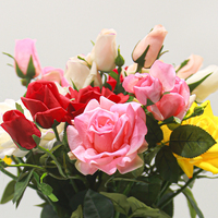 Fleurs artificielles en gros, roses à 3 têtes, toucher réel, hydratantes, pour Noël, mariage, Saint-Valentin, fête, décoration de jardin