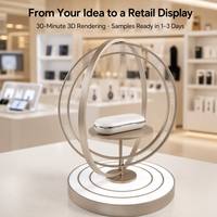Support d'affichage rotatif haut de gamme pour écouteurs avec cadre métallique, personnalisation de la marque, anneau lumineux LED et base en acrylique pour écouteurs sans fil – Présentoir de vente au détail
