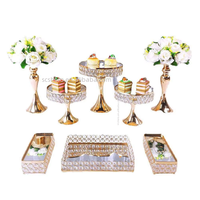 En gros, Ensemble de 8/9 pièces de présentoirs à gâteaux dorés en cristal couronne, pour mariage, outils de cuisine, présentoir à cupcakes et desserts pour buffet