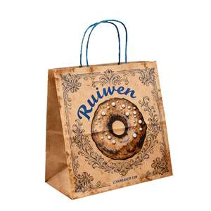 Sacs en papier kraft brun personnalisés avec logo imprimé, recyclés et économiques, pour l'emballage d'épicerie, avec poignées - Product Image 2