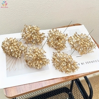 Buket Bunga Hydrangea Emas Metalik Buatan, Tangkai Bunga Palsu Mini untuk Dekorasi Meja Pesta Pernikahan Natal
