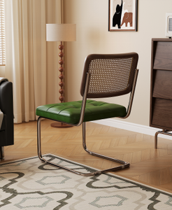 Modern Midcentury Contemporary <b>Living</b> <b>Room</b> <b>Chair</b> Green PU Leather Seat Metal Frame Tufted Solid Back Multi-Purpose Apartment - Product Image 6
