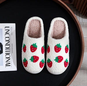 Embroidered Red Strawberry Design Indoor <b>Outdoor</b> Soft Winter Plush for Slippers Comfortable Home Logo New Fruit Pattern for Spri - Product Image 6