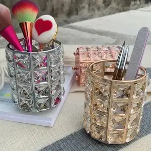 Goud Zilver Nail Art Pen Standhouder Crystal Metal Home Tafel Make-Up Decoratieve Nail Borstel Houder