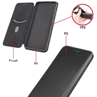 Étui à rabat horizontal en TPU + PC + cuir PU avec fente pour cartes, texture fibre de carbone, pour LG Wing 5G