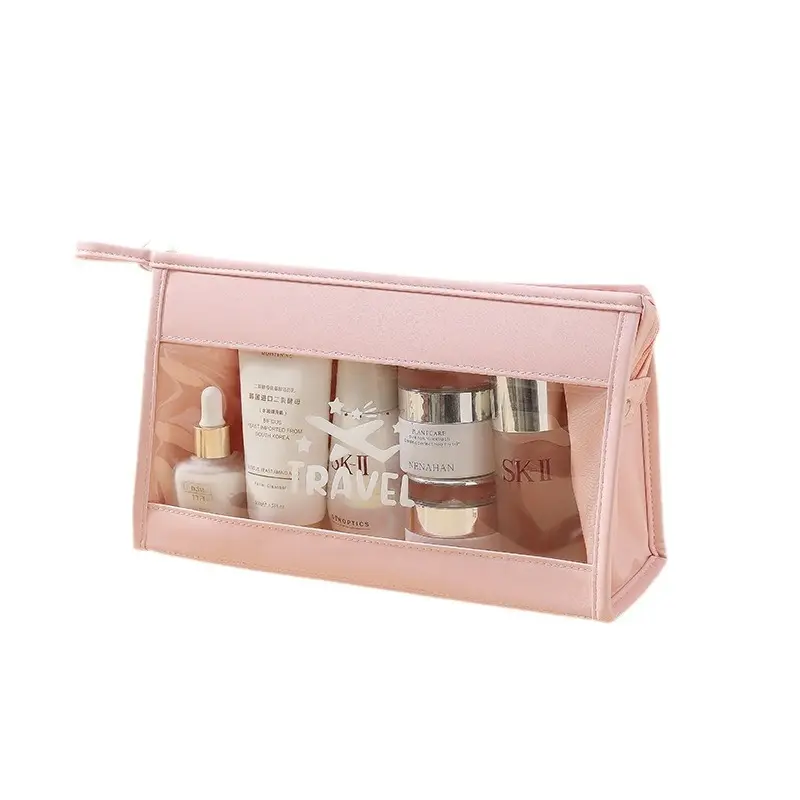 Sac cosmétique personnalisé en PVC conception transparente étanche PU suspendu trousse de toilette trousse de maquillage portable sac de rangement pour voyage