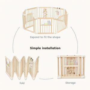 Parc d'activités pliable en bois pour bébé, taille et forme réglables, aire de jeu portable, clôture de jeu pour bébé avec portillon - Product Image 4