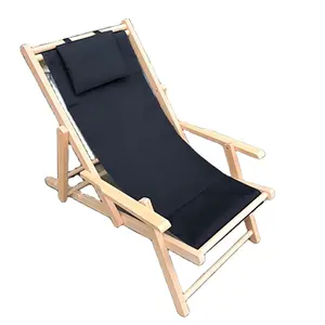 Custom Prints Groothandel Verstelbare Low Seat Volwassen Zeezand Outdoor Zon Zwembad Liggend Houten Opvouwbare Strandstoel