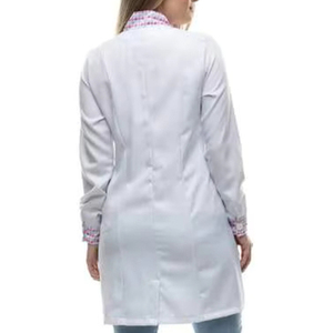Camice da Laboratorio Moderno da <span class=keywords><strong>Donna</strong></span> con Colletto alla Coreana e Bordo Stampato a Contrasto - Elegante Uniforme Medica per Operatori Sanitari - Product Image 3