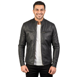 OEM Wholesale Coated Stand Collar Men's Classic Genuine Leather Varsity <b>Jacket</b> - Product Image 1