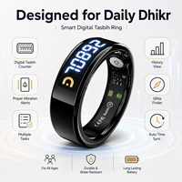 Bague connectée de prière islamique avec compteur numérique, écran LCD, suivi de la fréquence cardiaque, du sommeil et de la forme physique, affichage de l'heure, bague Zikr intelligente