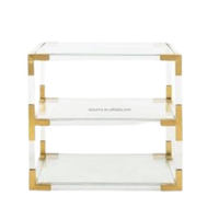 Table d'appoint de luxe à 3 niveaux avec cadre doré, étagères en verre trempé transparent et pieds en acrylique, table de chevet d'angle pour canapé avec rangement supplémentaire