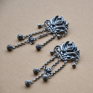 Collier pendentif à fleurs en argent tibétain avec fermeture à bouton, accessoires de bijoux DIY unisexe - Product Image 5