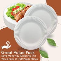 Assiettes en papier de fête blanches jetables écologiques de 7 pouces, 9 pouces Assiette en papier personnalisées biodégradables non couchées