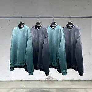 OEM 360g french terry dip dye acid washed oversized plus size mens Gradient hoodies & sweatshirt crew neck custom logo crewneck