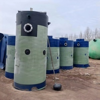 Estación elevadora de aguas residuales subterránea prefabricada integrada de FRP con doble bomba (de servicio/standby), control PLC, sumergible IP68, OEM, 1000 kg