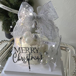 ของตกแต่งเค้กอะคริลิคสีเงินรูปกระดิ่งโบว์พร้อมข้อความสุขสันต์วันคริสต์มาส สำหรับตกแต่งเค้กคริสต์มาส - Product Image 2