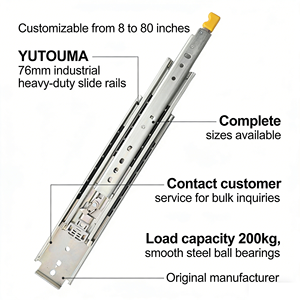 Guide per cassetti a scomparsa in acciaio laminato a freddo, a 3 sezioni, per carichi pesanti, 76 mm, telescopiche, per mobili da cucina, portata 200 kg - Product Image 1