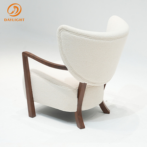 Fauteuil pouf décontracté au design moderne, style rétro français avec revêtement en tissu et bois massif antique, fauteuil paresseux - Product Image 4