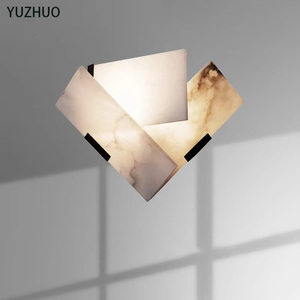Lampe murale de chevet LED <span class=keywords><strong>PIERRE</strong></span> CHAREAU en fer avec abat-jour en marbre naturel pour chambre à coucher, éclairage géométrique créatif pour couloirs et escaliers - Product Image 1