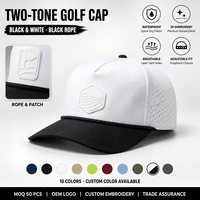 Casquette de golf trucker sportive streetwear 5 panneaux 100% coton avec logo personnalisé, patch en corde blanc et noir, réglable, vente en gros OEM