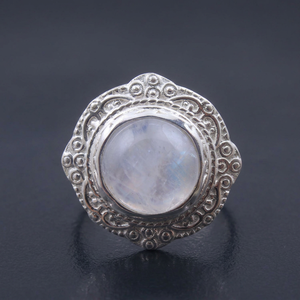 Anillo de cóctel de plata de ley 925 con engaste de piedra lunar, estilo vintage, joyería unisex - Product Image 3