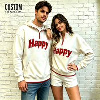 Sweat-shirts à capuche unisexes personnalisés en molleton, demi-zip, épaules tombantes, col ras du cou, surpiqûres, coupe oversize, en coton de haute qualité avec broderie 3D