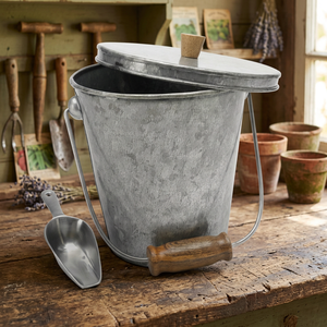 Seau à glace en métal galvanisé, seau à glace vintage en métal avec poignée en bois et design rond résistant - Product Image 2