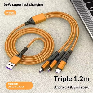 Câble de données <span class=keywords><strong>USB</strong></span> <span class=keywords><strong>3</strong></span>-en-1 à charge rapide pour téléphones mobiles, connecteurs Micro <span class=keywords><strong>USB</strong></span> et <span class=keywords><strong>USB</strong></span>-A, conception magnétique, gaine tressée en filet de pêche - Product Image 2