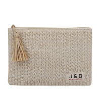 Pochette de Plage en Paille Bohème Décontractée avec Gland de Raffia, Logo Personnalisé, Trousse de Maquillage Cadeau, Pochette Zippée pour l'Été