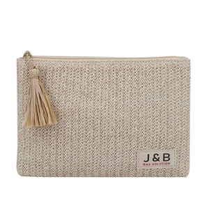 Tùy Chỉnh Mỹ Phẩm Maquillage Quà Tặng Zipper <span class=keywords><strong>Pouch</strong></span> Đối Với Bãi Biể<span class=keywords><strong>n</strong></span> Mùa Hè Casual Boho Rơm Clutch Bag Với Raffia Tua Biểu Tượng Cá Nhâ<span class=keywords><strong>n</strong></span> - Product Image 3