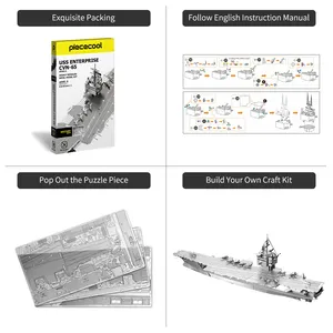 Piececool人気のミリタリーシリーズ3Dメタルパズルおもちゃ大人組み立てられた航空機キャリアUSS ENTERPRISE CVN-65軍艦モデル