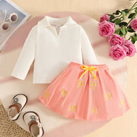 Nouvel ensemble décontracté de Noël automne pour bébé fille : pull tricoté à manches longues et jupe plissée à nœuds (2 pièces) – Vente en gros