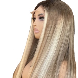 วิกผมตรงแบบยุโรปที่นุ่มลื่นด้านหน้ามีลูกไม้ใสมีสีบลอนด์ไฮไลท์ pelucas naturales วิกผมสีบลอนด์ - Product Image 1