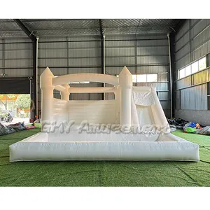 Hot sale party rental white bounce house inflatable bouncy castle with slide and ball pit