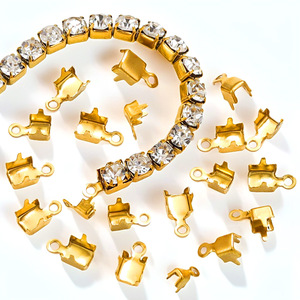 Fermoir d'extrémité de chaîne en strass |   Connecteur en acier inoxydable plaqué or PVD 18 carats, chaîne tennis en cristal de 2 mm, fabrication de bijoux Aceworks - Product Image 1