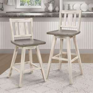 DB Solid Rubberwood 2-Piece Pub Height <b>Chair</b> Set Distressed Gray White 360-Degree <b>Swivel</b> Vertical Slat Back <b>for</b> <b>Living</b> <b>Room</b> - Product Image 6