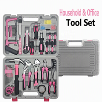 Kit d'outils ménagers rose 108 pièces, multifonctionnel, pour réparations domestiques, avec mallette moulée par soufflage, pour l'entretien et les tâches de réparation d'appartements