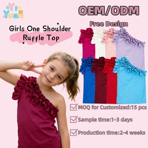 Magliette per Bambine con Motivi Personalizzati OEM, Monospalla Bordeaux con <span class=keywords><strong>Collo</strong></span> a <span class=keywords><strong>Volant</strong></span>, Senza Maniche, Produttori di T-Shirt per Bambini in Cina - Product Image 1