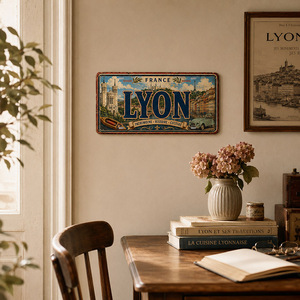 Plaque Métallique Vintage France <span class=keywords><strong>Lyon</strong></span>, Décoration Murale Rustique Style Ancien pour Restaurant, Bar à Vin, Décoration Murale Métallique - Product Image 2