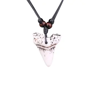 Erkekler Women aksesuarları beyaz köpekbalığı diş kolye kadınlar için ayarlanabilir halat zincir gotik Punk takı toptan hediyeler