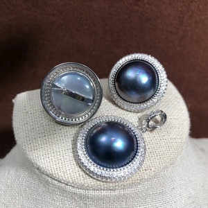 Boucles d'oreilles de luxe en perles Mabe noires, plaquées or 18 carats, avec pendentifs en argent, bijoux pour femmes, accessoires de mode - Product Image 1