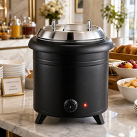 Chauffe-soupe électrique FLEY en acier inoxydable avec couvercle à ouverture pour louche et voyant lumineux rouge pour la restauration, les restaurants, les hôtels et les buffets.