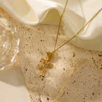 Collier chaîne Figaro en acier inoxydable plaqué or 14K pour femme, pendentif Rose tridimensionnel, collier cadeau d'anniversaire