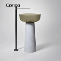 Lavabo sur pied circulaire en pierre artificielle, vasque autoportante en acrylique pour meuble de salle de bain