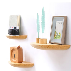Présentoir mural demi-rond en bois massif pour salon décoratif pour la maison Étagère de rangement en bois Étagères flottantes à suspendre au mur - Product Image 1