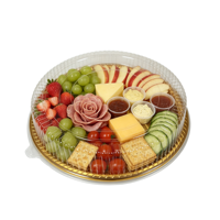 Plateau de service robuste en PET de qualité alimentaire, jetable, pour pique-niques, fêtes et événements, plateau rond pour collations, boîte d'emballage en plastique avec couvercle transparent