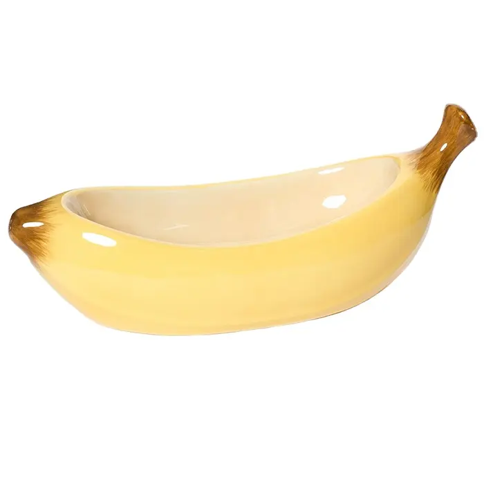 ceramic cute glazed yellow banana shape boat salad bowl
